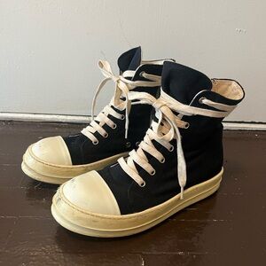 Rick Owens Black and White High-Top Sneakers